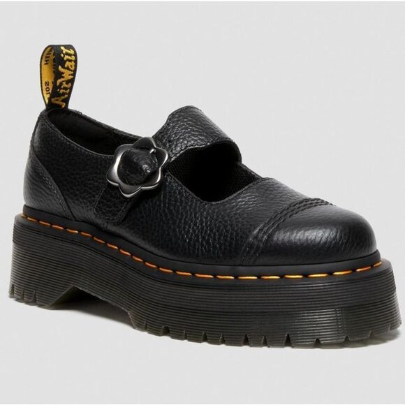 🩵NIB Dr. Martens Black Addina Flower Buckle Leather Platform Mary Jane Size 8 - Picture 2 of 13